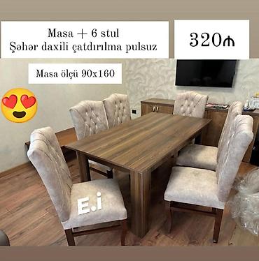 kreditle stol stul: Mətbəx üçün, Yeni, Açılmayan, Dördbucaq masa, 6 stul — 1