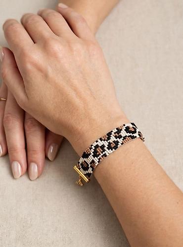 Bilərziklər: Şüşə muncuqdan toxunmuş qolbaq – leopard naxışlı - Material: xırda — 3