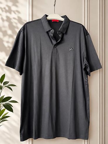 kətan köynək kişi: Qara rəngli kişi polo köynəyi - Model: qısaqol, klassik polo yaxalı — 1