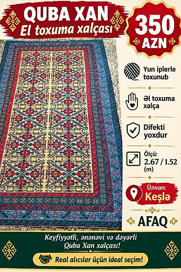 350azn Quba Xan xalcasi. 2,67 / 1.52 ölcusunde Əl toxunma,yun iplerlə