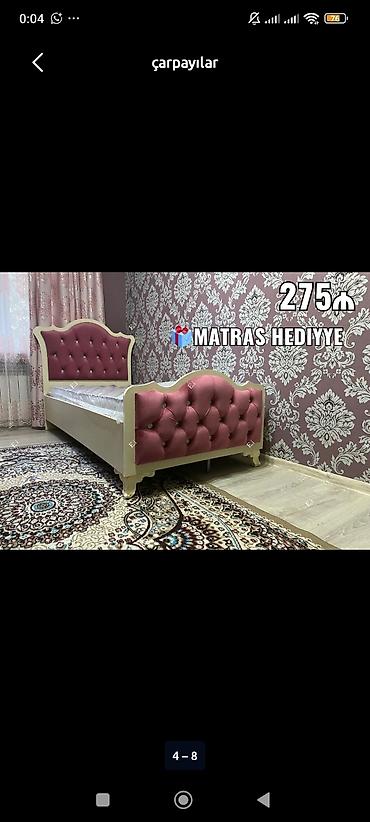 Tək nəfərlik çarpayı – klassik dizayn - Rəng: krem gövdə, qızılı