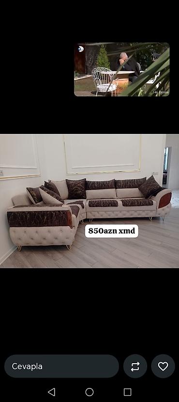tap.az divanlar: Künc divan dəsti - L formalı, geniş oturacaq sahəsi - Rəng: bej əsas — 1