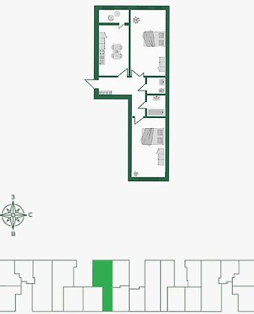 каракол срочно: 2 комнаты, 75 м², Ботанический сад 14 этаж, ПСО (под самоотделку) — 2