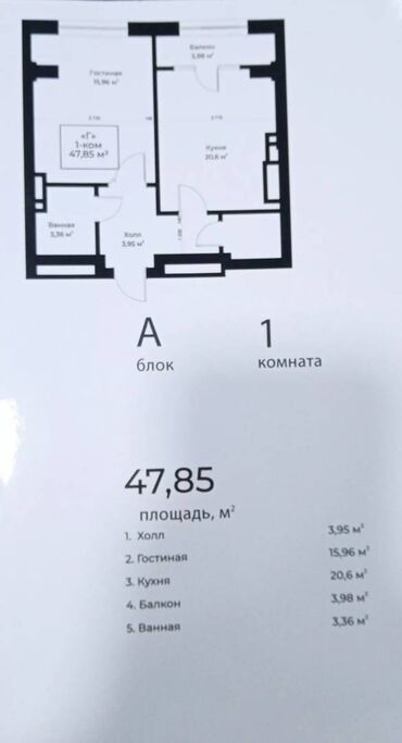 продается квартира искендер: 1 комната, 48 м², Элитка, 4 этаж, ПСО (под самоотделку)