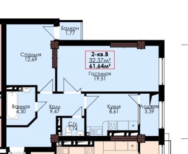 Продажа квартир: 2 комнаты, 62 м², Элитка, 3 этаж, ПСО (под самоотделку)