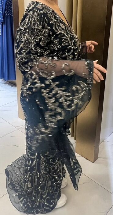 Ziyafət donları: Qaraya çalan yaşıl rəngli, uzun ziyafət/libas - Material: şəffaf — 8