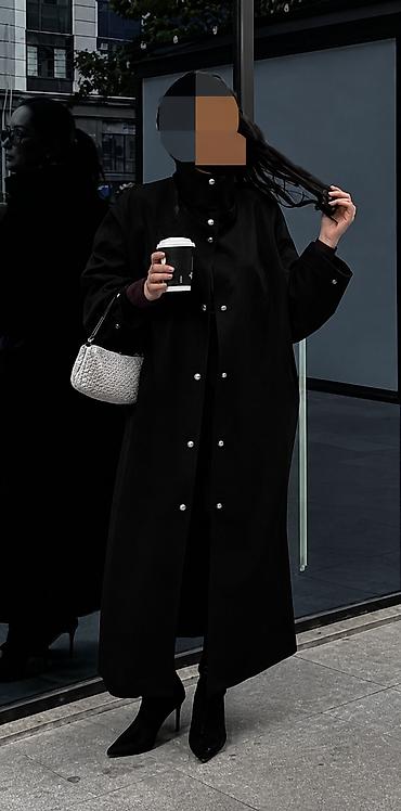 Пальто: Пальто женское длинное, черное, oversize - Фасон: прямое, свободное — 1