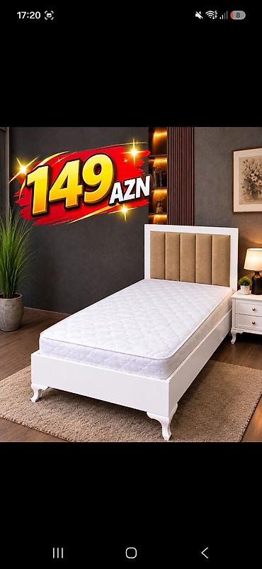 Tək nəfərlik çarpayı və döşək seti - Minimalist dizaynlı ağ rəngli