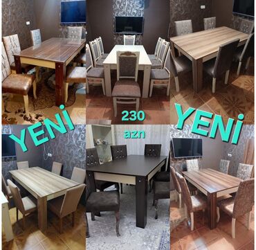 Masa və oturacaq dəstləri: Qonaq otağı üçün, Açılmayan, Dördbucaq masa, 6 stul