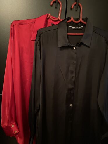 Košulje: Zara, L (EU 40), Saten, Jednobojni, bоја - Crvena