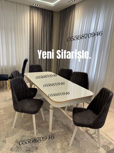 Sifarişlə masa və oturacaq dəstləri: Oval masa, Qonaq otağı üçün, 6 nəfər, Açılmayan — 11