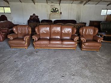 Stilske garniture: Kožna garnitura za dnevni boravak – set 1 - Sastav: trosed sa tri — 9