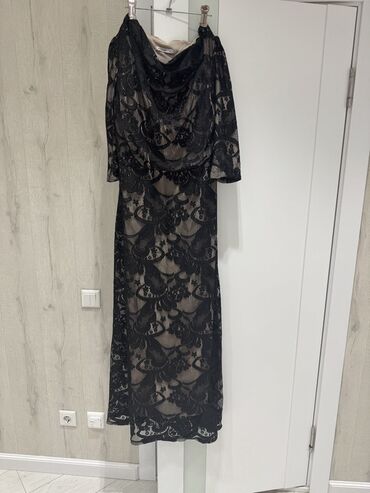 вечернее платье халат с запахом: Платье гипюровое, черное, б/у, разм. 40, Турция. (Самовывоз, торга