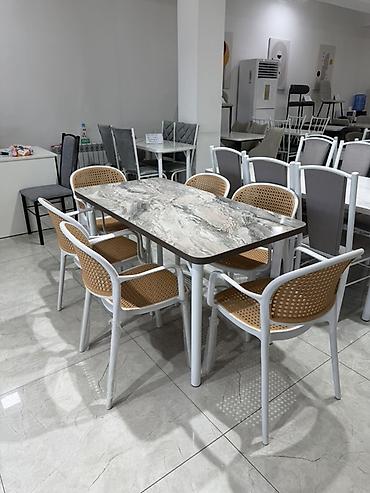 silver kitchen: Обеденная группа: прямоугольный стол с «каменной» столешницей и 6 — 3