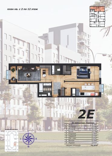 ищу квартиру дордой рынок рядом: Строится, Элитка, 2 комнаты, 74 м²