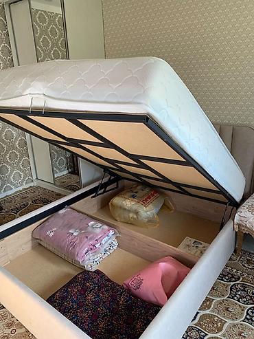 механизм для кровати: Двуспальная кровать в нежном бежевом оттенке с мягким высоким — 2