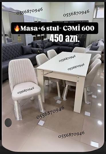 ders masa: Qonaq otağı üçün, Yeni, Açılmayan, Dördbucaq masa, 6 stul — 7