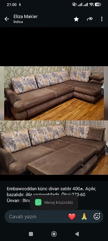 Embawooddan künc divan satılır 400₼. Açılır, bazalıdır. Əla