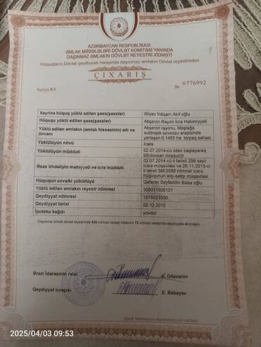 Torpaq sahələrinin satışı: 14 sot, Kənd təsərrüfatı, Mülkiyyətçi, Bələdiyyə — 3