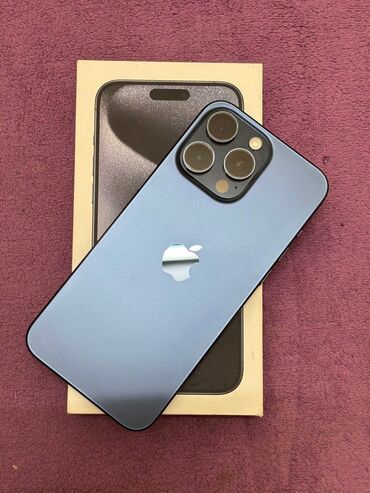 Apple iPhone: IPhone 15 Pro Max, Б/у, Blue Titanium, Кабель, Коробка, Чехол, 95 %