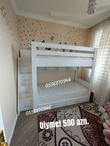 İkimərtəbəli uşaq çarpayıları: Oğlan və qız üçün, Yeni, Çarpayı, Matras ilə, Siyirməli, Laminat — 21