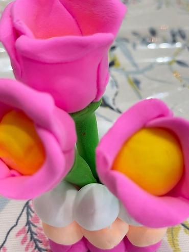 пряжи: Ручная композиция из легкого моделирующего пластилина: мини-букет из — 2