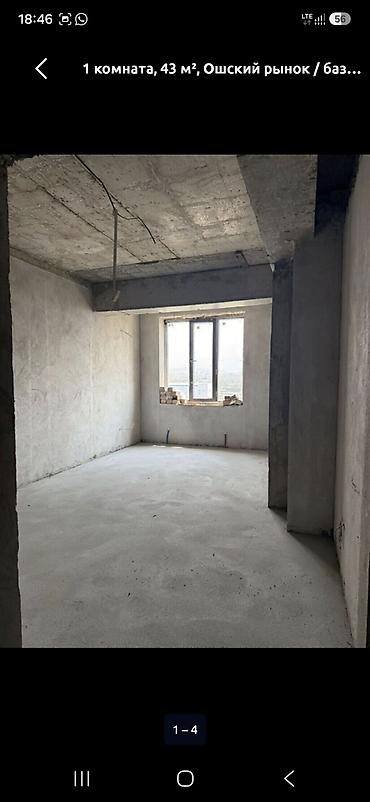 Продажа квартир: 1 комната, 43 м², Ошский рынок / базар Элитка, 3 этаж, ПСО (под самоотделку) — 3