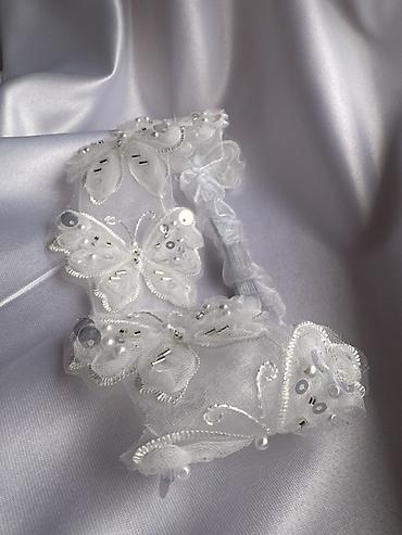 omaks gel: Uşaq üçün zərif baş bantı - Rəng: ağ - Material: şəffaf tül və atlas — 3