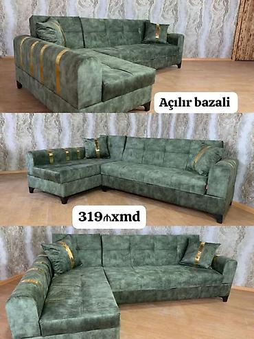 kukna mebli: Məhsul: Açılır bazalı künc divan - Rəng: Zeytun-yaşıl - Dizayn — 1