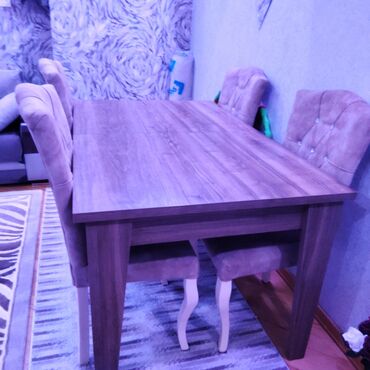 белый письменный стол: Açılmayan, Dördbucaq masa, 4 stul lalafo.az -da белый письменный стол: Açılmayan, Dördbucaq masa, 4 stul