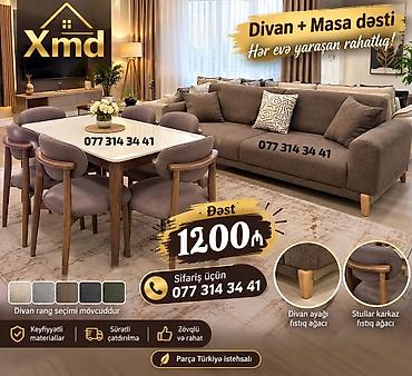 Divan + Masa dəsti - Komplekt: 1 ədəd yumşaq, rahat 3-yerlik divan +