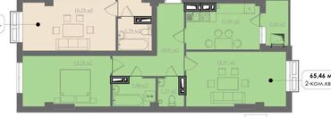 ак жол раздолный: 2 комнаты, 66 м², Элитка, 7 этаж, ПСО (под самоотделку)
