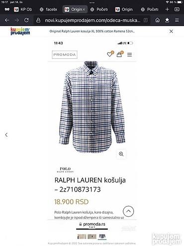uv majice: Original Ralph Lauren kosulja S / M KAO NOVA 100% cotton Ramena 43cm — 4