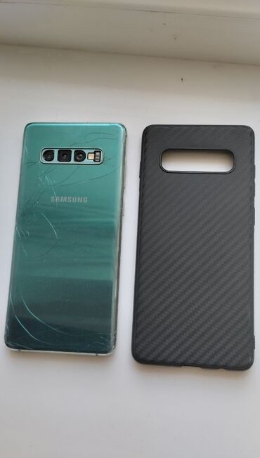 стиральная машина б: Samsung Galaxy S10 Plus, Колдонулган, 128 ГБ, түсү - Жашыл, 2 SIM