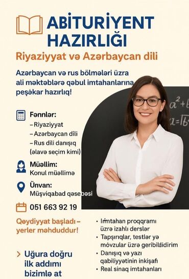 Repetitorlar: Repetitor, Riyaziyyat, Rus dili, Azərbaycan dili, İmtahanlara hazırlıq, Abituriyent hazırlığı