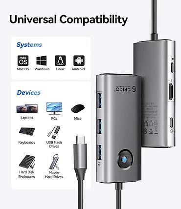 type c adapter: 🔌 ORICO PW11-6P 6-in-1 USB-C Hub – Hər zaman, hər yerdə funksionallıq! — 5