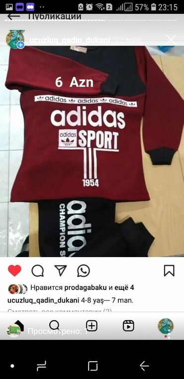 papito uşaq geyimleri instagram: Комплект Adidas, цвет - Красный