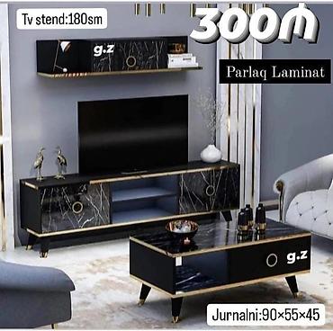 levent mebel: Parlaq laminat televiziya stendi və jurnal masası dəsti - Üst — 1