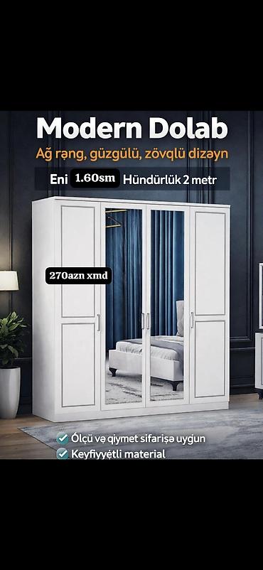 Paltar dolabları, qarderoblar: Ağ rəngdə çox bölməli geyim dolabları 1) Model 1 - Ölçü: 200 × 160 × — 16