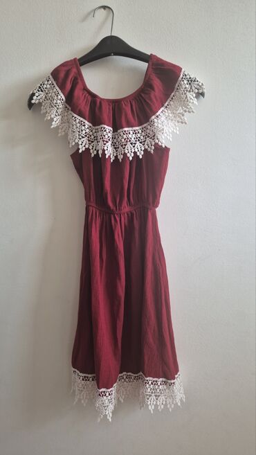 Haljine: Dve haljine – crvena tartan košulja-haljina i crvena čipkana haljina — 8