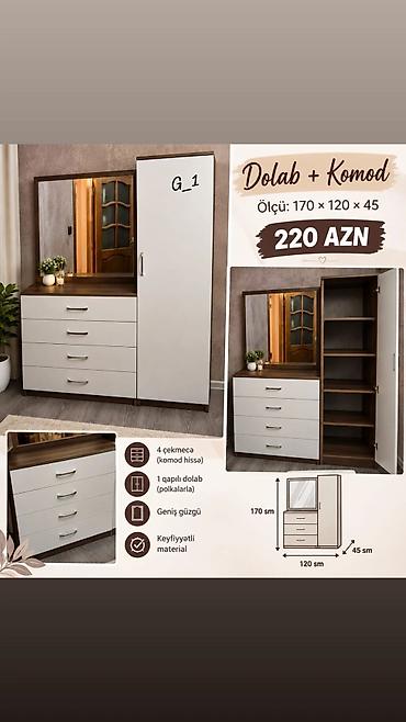Dolab + Komod dəsti Ölçü: 170 x 120 x 45 sm Xüsusiyyətlər: - 1
