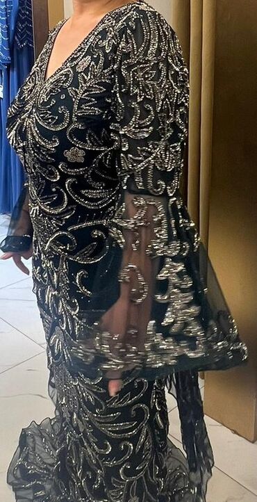 Ziyafət donları: Qaraya çalan yaşıl rəngli, uzun ziyafət/libas - Material: şəffaf — 6