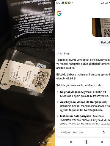 qadin koynek modelleri: Parıltılı metalik qadın köynəyi. Etiket məlumatına əsasən model — 2