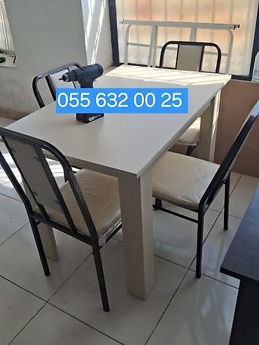 kafe stul: Mətbəx üçün, Yeni, Açılmayan, Dördbucaq masa, 4 stul — 8