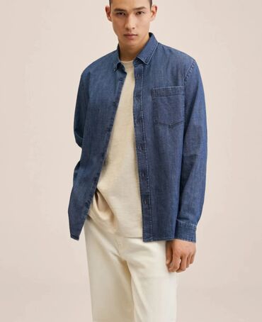 джинсовая рубашка мужская: Рубашка XS (EU 34), цвет - Синий