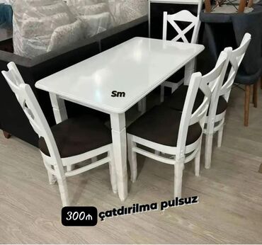 Mətbəx üçün, Yeni, Açılmayan, Dördbucaq masa, 4 stul