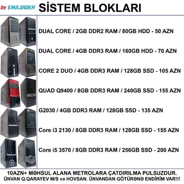 diz üstü komputerlər: Sistem blokları ofis üçün ddr3 masaüstü kompüterlər. Ram və ssd-si