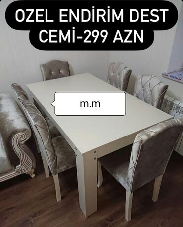 divan ve kreslolar: Qonaq otağı üçün, Yeni, Açılmayan, Dördbucaq masa, 6 stul, Azərbaycan