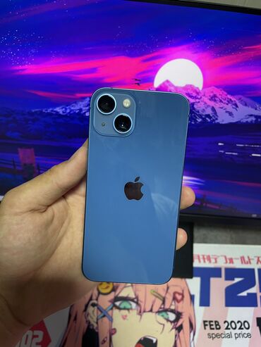 принеси старый телефон получи новый: IPhone 13, Колдонулган, 128 ГБ, Көгүлтүр, Заряддоочу түзүлүш, Коргоочу айнек, Каптама, 100 %