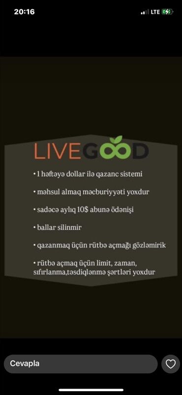 i̇ş vakansiya: LiveGood şirkətində onlayn biznes imkanı. Həftəlik dollarla qazanc